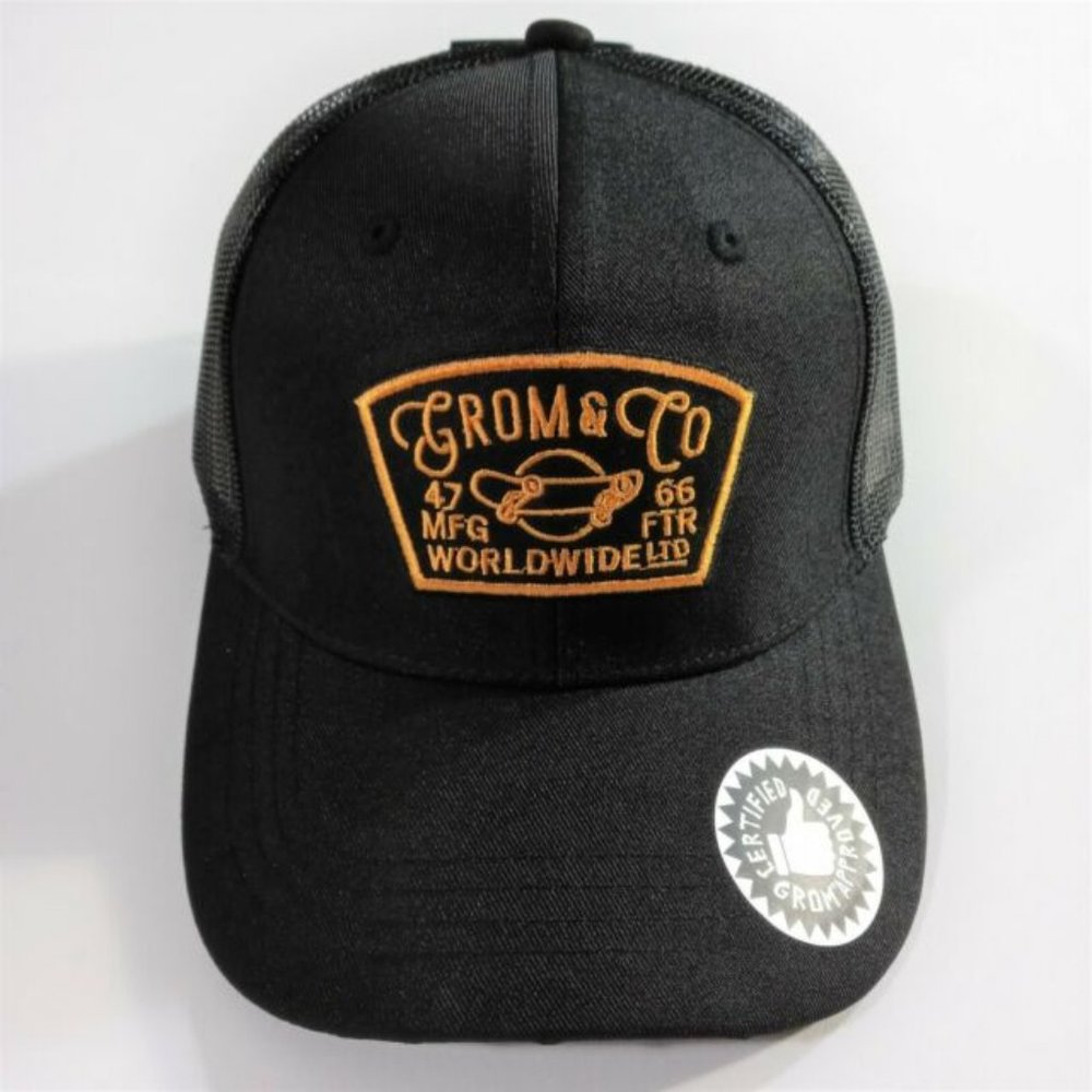 Grom & Co Skateboard Trucker Hat Cap - Adjustable Snapback - Black